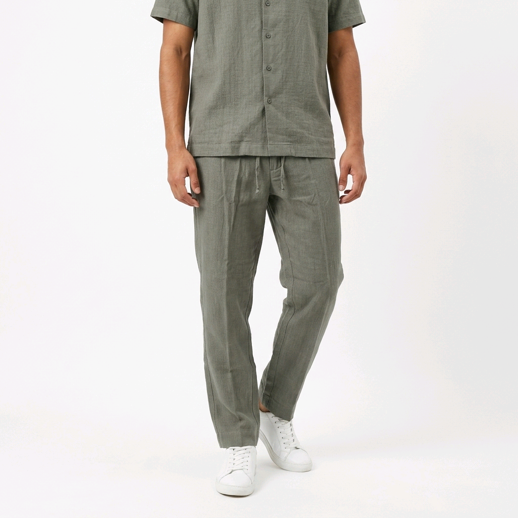 Pantalon Homme en Lin-Coton Marron Clair à Cordon de Serrage Jack & Jones