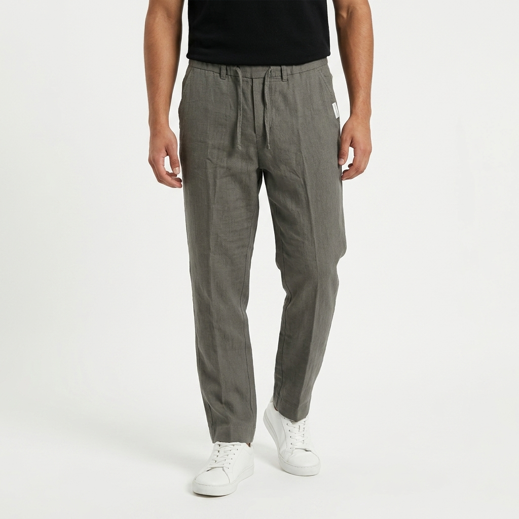 Pantalon Homme en Lin-Coton Marron Clair à Cordon de Serrage Jack & Jones