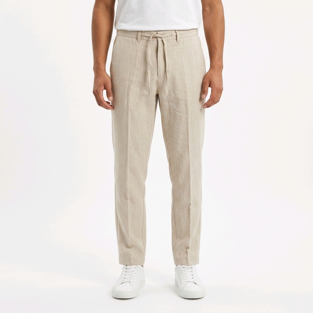 Pantalon Homme en Lin-Coton Marron Clair à Cordon de Serrage Jack & Jones