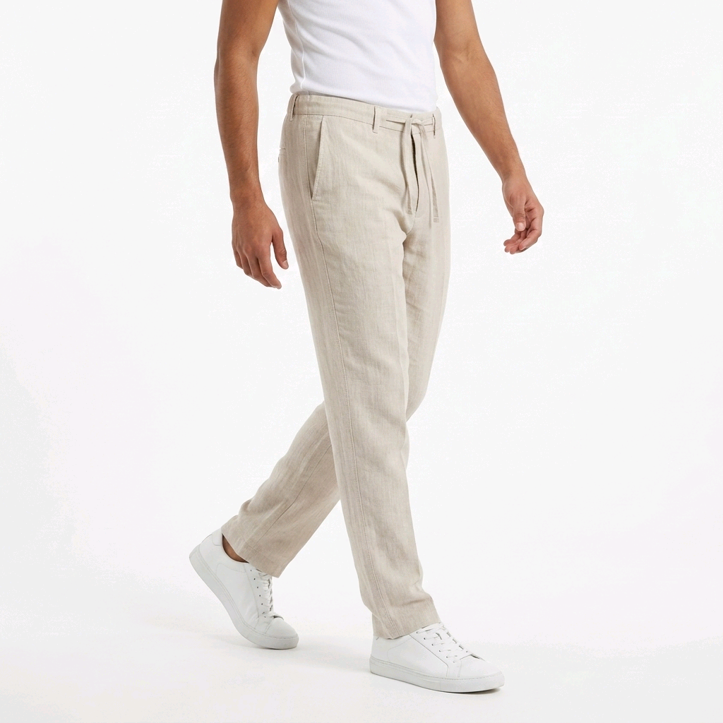 Pantalon Homme en Lin-Coton Marron Clair à Cordon de Serrage Jack & Jones