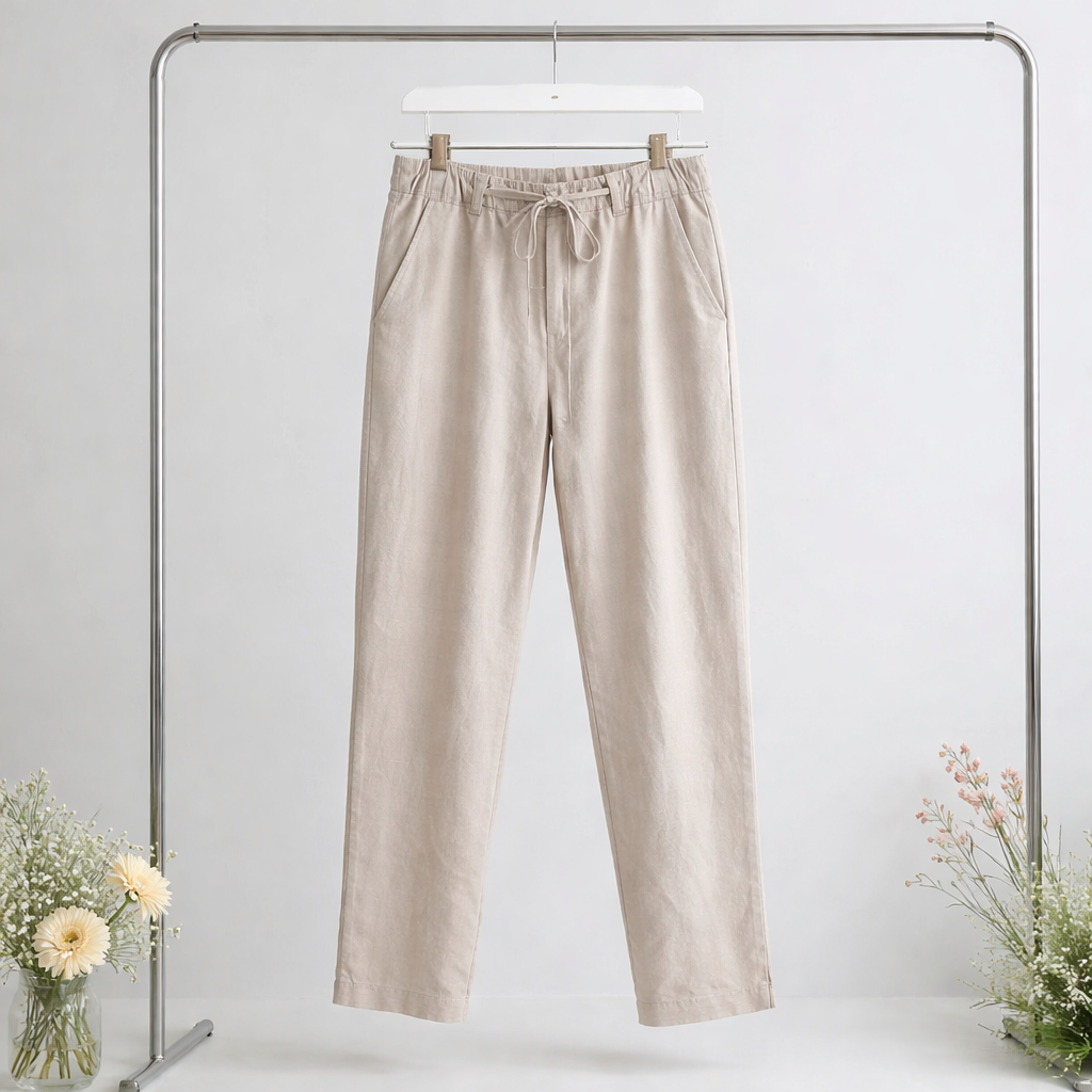 Pantalon Homme en Lin-Coton Marron Clair à Cordon de Serrage Jack & Jones