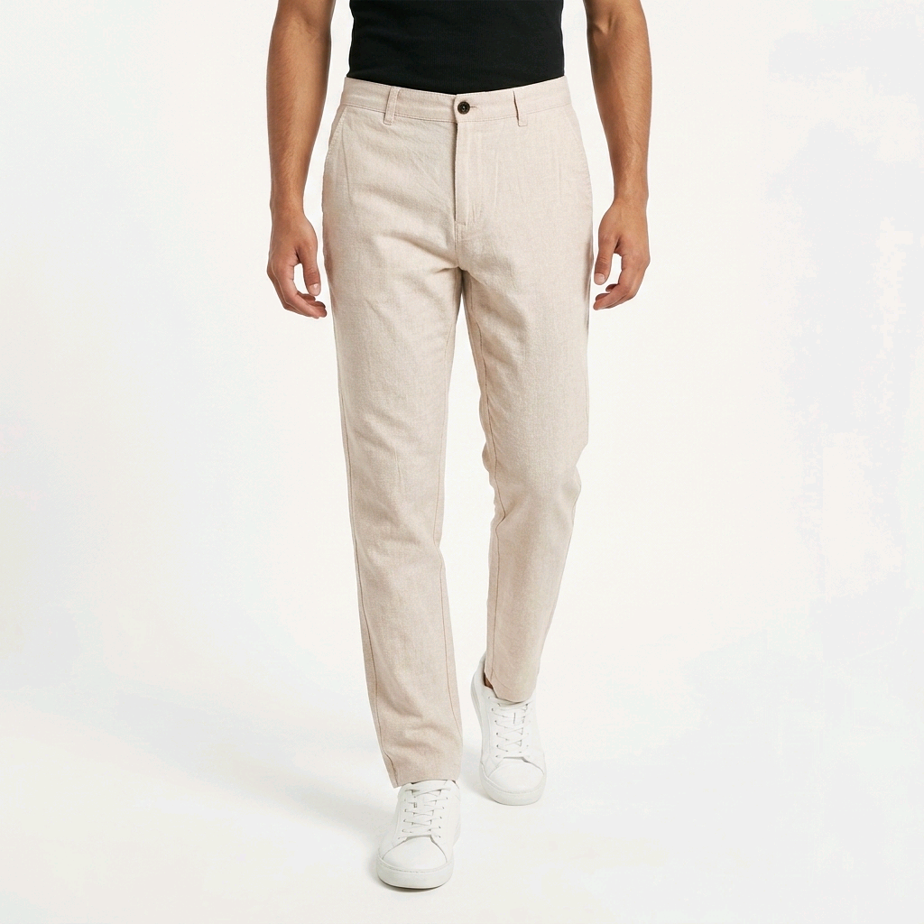 Pantalon Chino en Lin Homme Beige-Marine - Jack & Jones