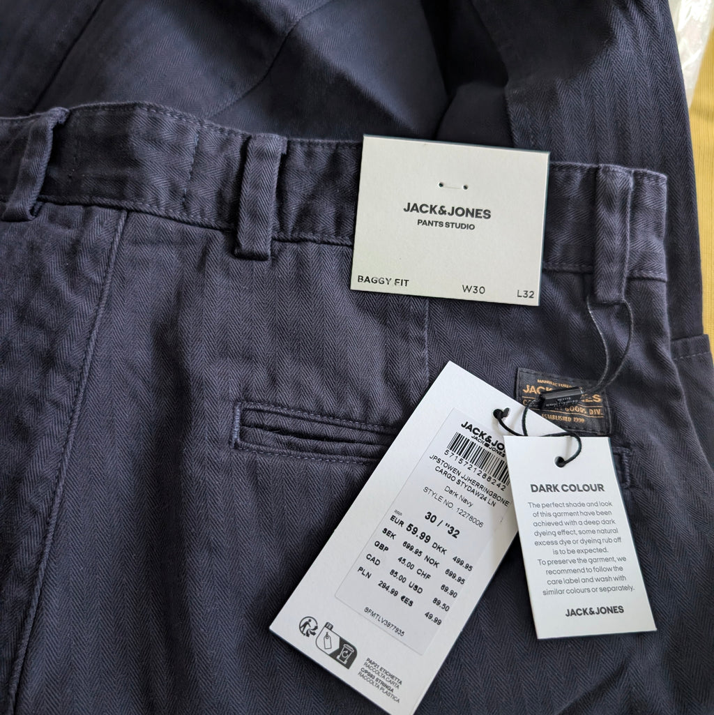 Pantalon Cargo/Baggy Jack & Jones Beige et Marine – Coupe Droite en Coton