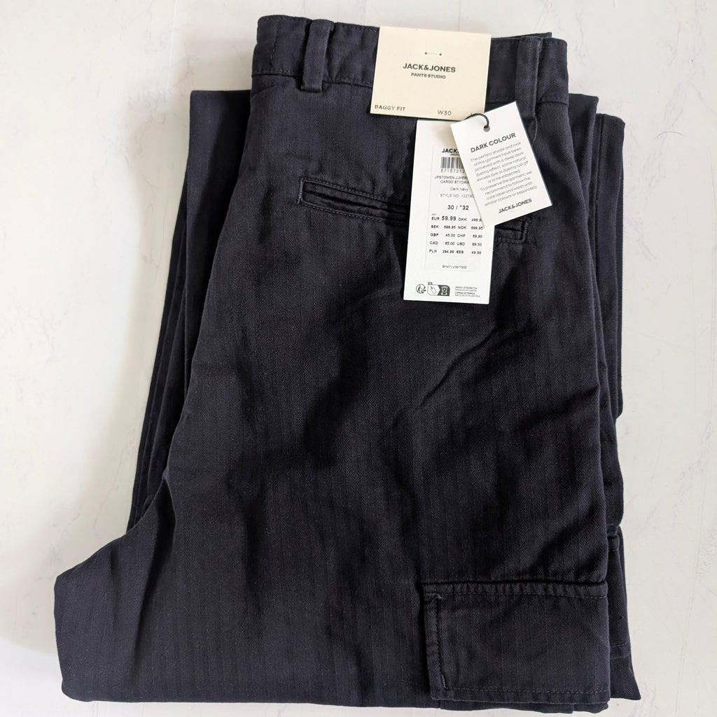 Pantalon Cargo/Baggy Jack & Jones Beige et Marine – Coupe Droite en Coton
