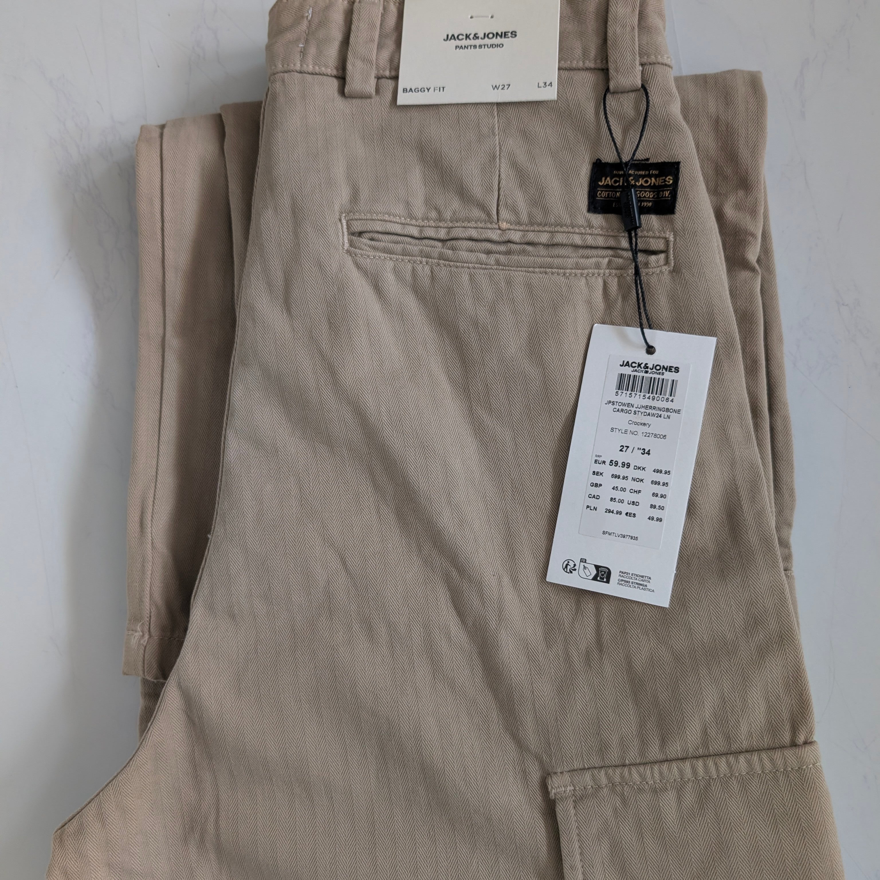 Pantalon Cargo/Baggy Jack & Jones Beige et Marine – Coupe Droite en Coton